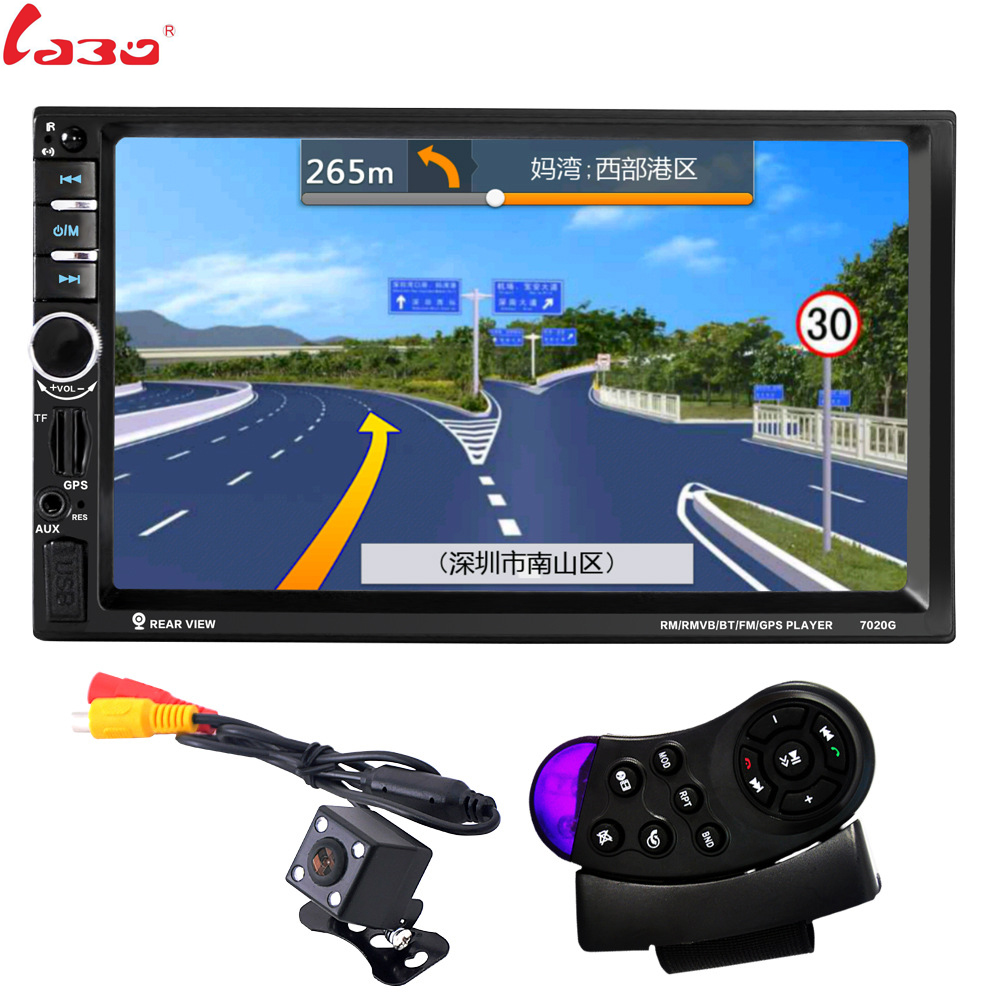 LaBo 7 2 딘 자동차 라디오 멀티미디어 플레이어 GPS 네비게이션 카메라 블루투스 MP4 MP5 스테레오 오디오 자동 스티어링 휠 무료지도
